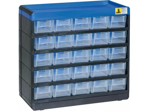 Magazijnkast,HxBxD 285x300x135mm,25lade(n),laden doorschijnend wit