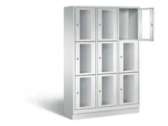 Lockerkast 1800x1200x500mm 3x3 vakken Cilinderslot, Sokkel, RAL7035