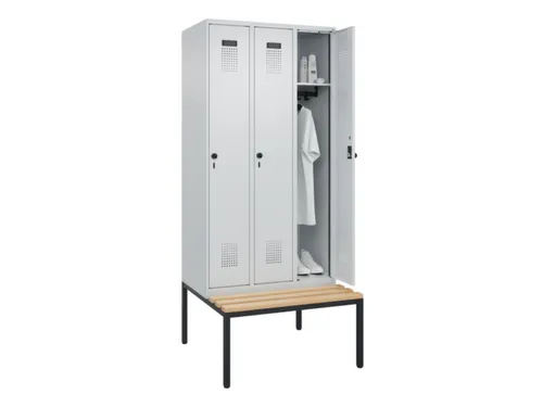 locker met bank,HxBxD 2120x900x815mm,3vak,vak B 300mm,draaigrendel
