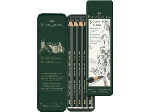 Potlood Faber-Castell 9000 Jumbo etui met 5 stuks