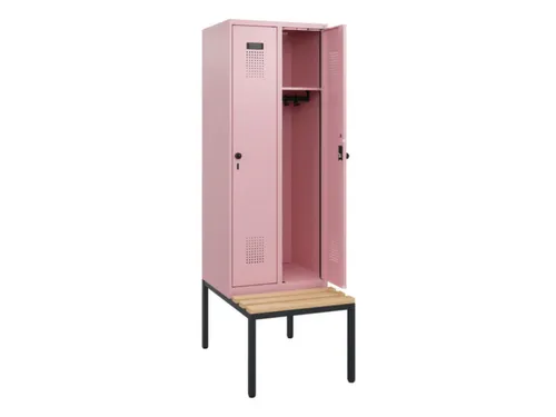 locker met bank,HxBxD 1950x600x815mm,2vak,vak B 300mm,draaigrendel