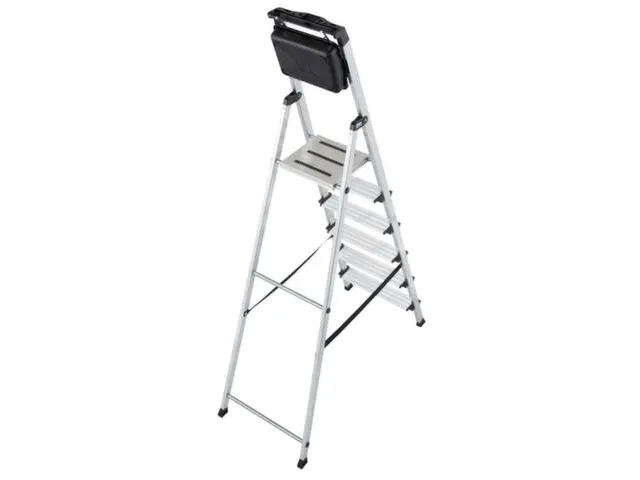 trapladder,eenzijdig,6treden,bordes m. antislip elementen,balk L 2,05m