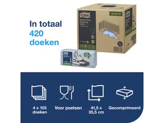Reinigingsdoek Tork Heavy-Duty W4 gevouwen 105 vel blauw 530279 - 3