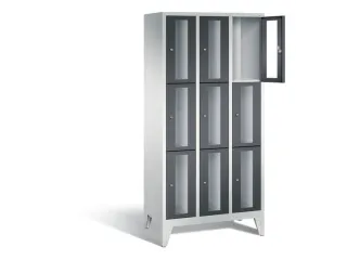 lockerkast 1850x900x500mm 3x3 vakken Cilinderslot Poten, RAL7021 - 1