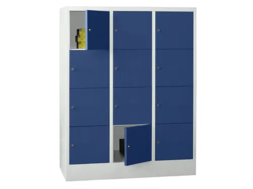 lockerkast,HxBxD 1518x1200x500mm,3x4vakken,RAL7035,front RAL5010