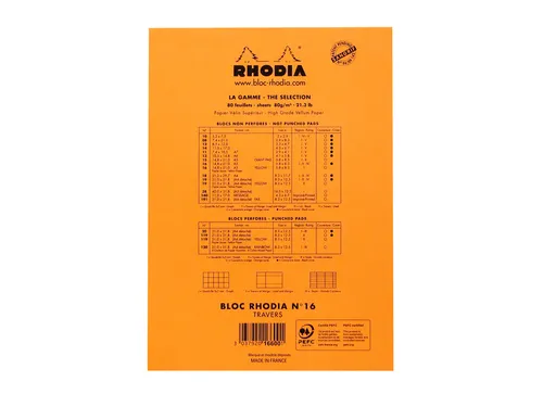 Schrijfblok Rhodia A5 lijn 80 vel 80gr met kantlijn oranje