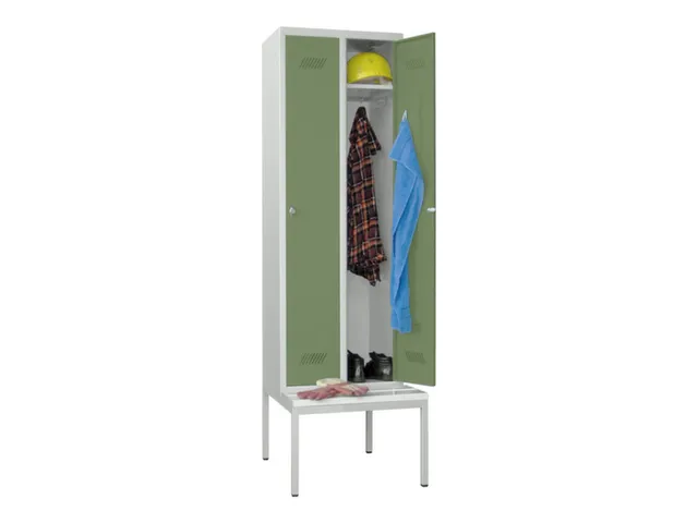 locker met bank,HxBxD 2150x600x500mm,2vak,RAL7035,front RAL6011