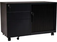 Verrijdbaar ladeblok Links met schuifdeurkast Zwart