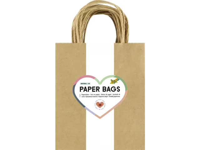 Tas met handvat Folia kraftpapier 125gr 18x21x8cm 20 stuks naturel
