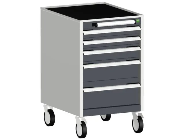 ladekast verrijdbaar 880x525x525mm 5laden RAL7035 front RAL7016