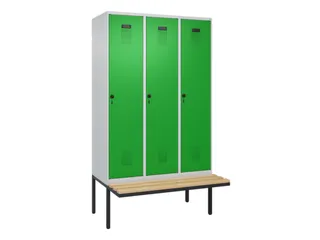 locker met bank,HxBxD 2120x1200x815mm,3vak,vak B 400mm,draaigrendel - 3