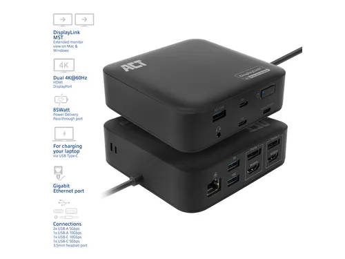 Dockingstation ACT USB-C Dual Monitor met Power Delivery