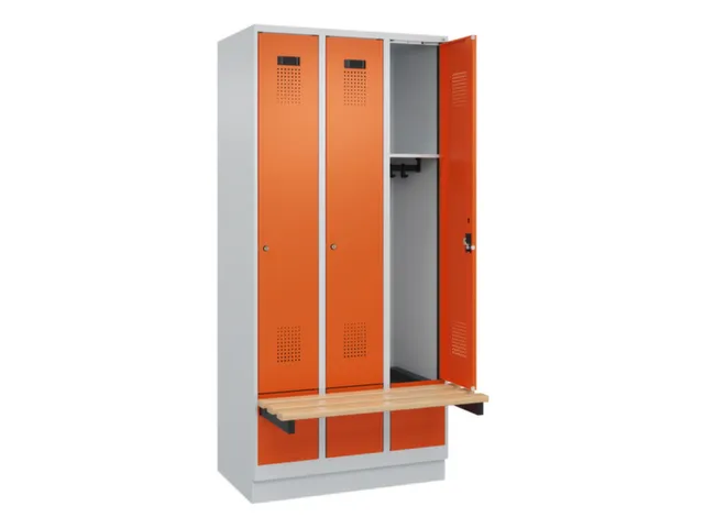locker met bank,HxBxD 1950x900x815mm,3vak,vak B 300mm,cilinderslot