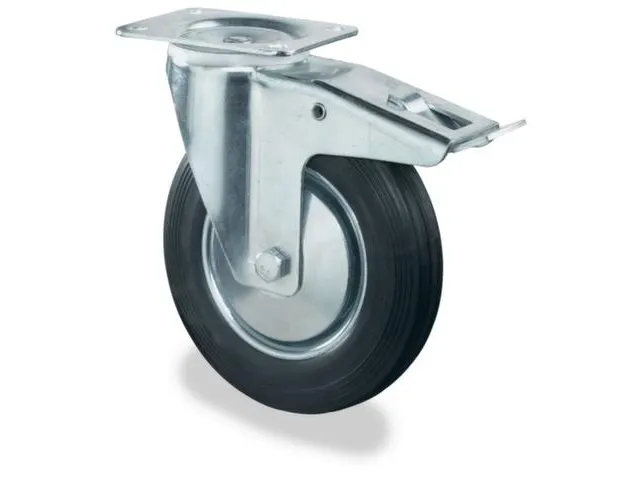 zwenkwiel m. rem,draagverm. 100kg,massief rubber-banden,ØxB 125x37mm