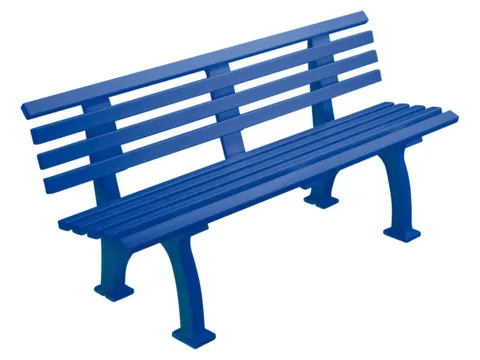 Kunststofbank 740x1500x380mm Zit H 440mm 9 Latten 2 Pootstellen Blauw