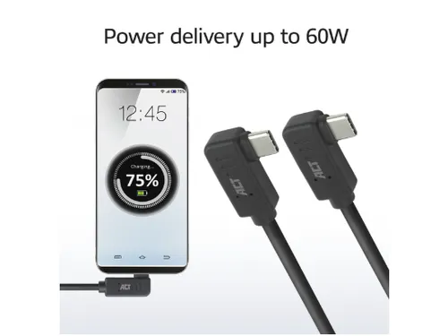 Kabel ACT USB-C hoek links/rechts 10Gbps 2m