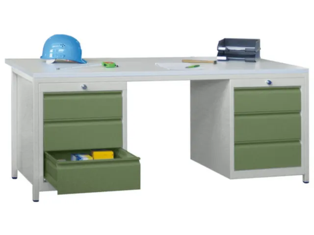 Bureau De Prestige Hxlxp 720X1700X800Mm 6Tiroirs Ral7035 Façade Ral60