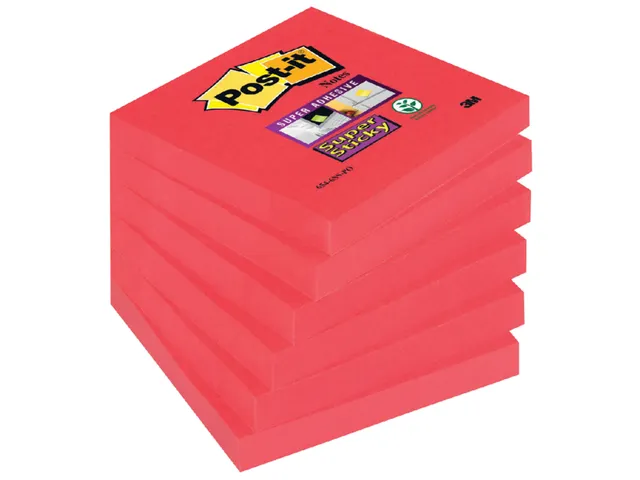 Memoblok 3M Post-it 654-SSPO Super Sticky 76x76mm Poppy Rood