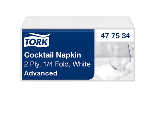 Servetten Tork 477534 Cocktail 2-laags 24x24cm wit 1/4 vouw 200st.