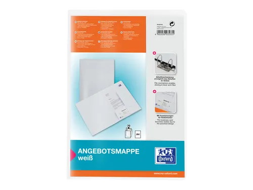 Offertemap Oxford A4 met insteektas 2 kleppen 0.5mm PP wit