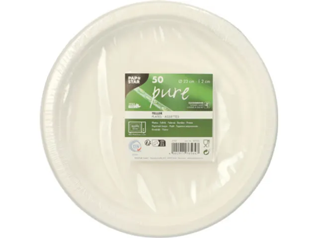 Papstar "Pure" Borden van suikerriet Rond 23cm Wit 50 stuks