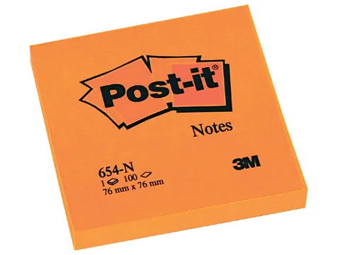 Memoblok Post-it 654 76x76mm oranje 100 vel
