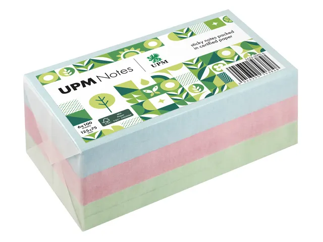 UPM notes 125x75 pastel assorti pak 6x 100 vel blauw, groen, roze