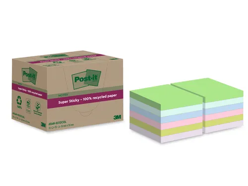 Memoblok Post-it 654 RSS12COL 76x76mm recycled colour notes pastel 12