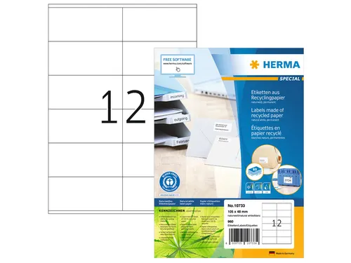 HERMA 10733 Etiketten gerecycled papier A4 105x48mm Wit 960 stuks