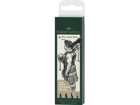 Tekenstift Pitt Artist Pen 4 stuks 199 zwart lijndiktes 1.5 C B FM