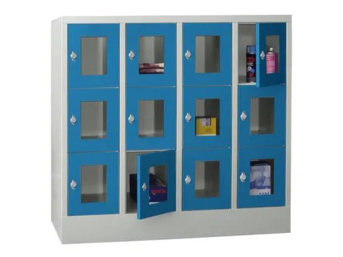 lockerkast,HxBxD 1187x1200x500mm,4x3vakken,RAL7035,front RAL5012