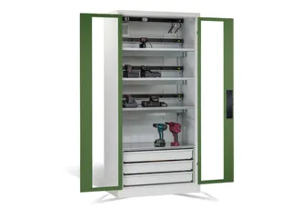 acculaadkast 1950x930x500mm 15stekkerdozen 230V ventilator fr. RAL6011 - 1