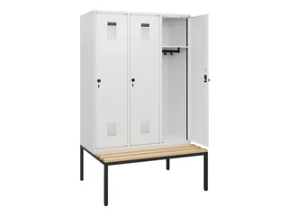 locker met bank,HxBxD 1950x1200x815mm,3vak,vak B 400mm,draaigrendel - 1