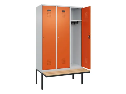 locker met bank,HxBxD 2120x1200x815mm,3vak,vak B 400mm,cilinderslot