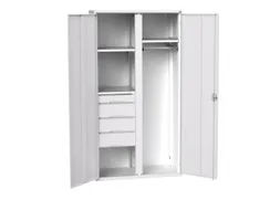 Locker 2000x1050x550mm 3 vakken, lade, dubbele vleugeldeur, RAL7035