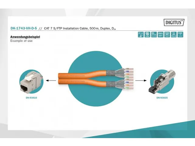 CAT 7 S-FTP installatiekabel 1200MHz Dca AWG 23/1 500m haspel Dx Oranj