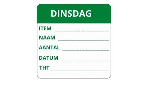 LabelLORD PL Dagetiket Dinsdag 50x50mm Groen Flushlabel 250 stuks
