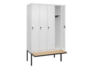 locker met bank,HxBxD 2120x1200x815mm,4vak,vak B 300mm,draaigrendel - 2