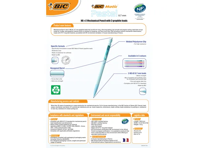 Vulpotlood Bic Matic Pastel HB 0.7mm pastel assorti