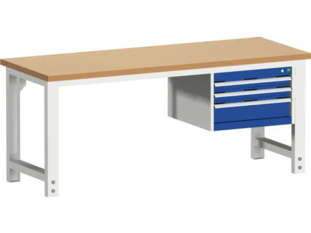 établi HxlxP 740-1140x2000x750mm plateau hêtre rouge force 1500kg