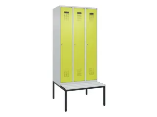 locker met bank,HxBxD 2120x900x815mm,3vak,vak B 300mm,cilinderslot - 2