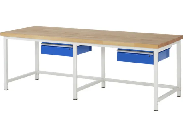 établi HxlxP 840-1040x2500x900mm plateau hêtre force 1250kg 4 pieds