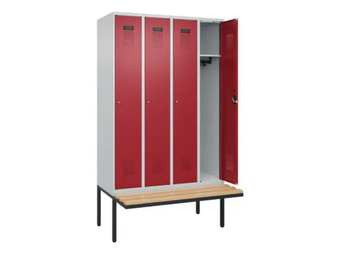 locker met bank,HxBxD 2120x1200x815mm,4vak,vak B 300mm,cilinderslot