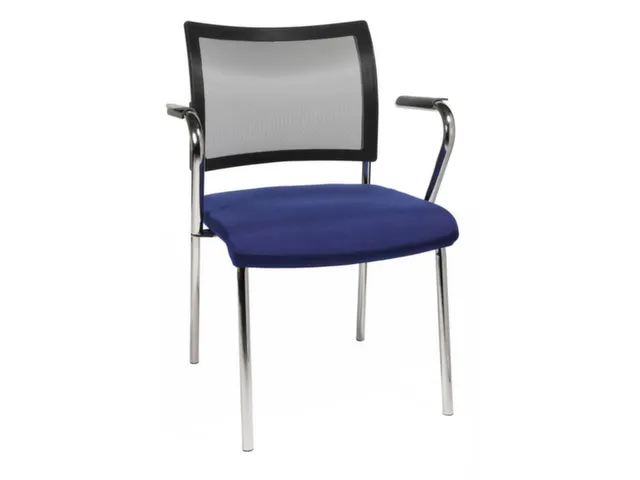Bezoekersstoel Armleuningen Blauw Stof Rugleuning Netbekleding Zwart