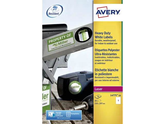 Weerbestendige etiketten Avery 210x297mm Polyester Wit 20 stuks