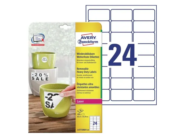 Etiket Avery L4773REV-20 63.5x33.9mm wit 480stuks