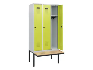 locker met bank,HxBxD 1950x900x815mm,3vak,vak B 300mm,draaigrendel - 1