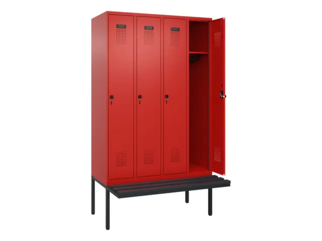 locker met bank,HxBxD 2120x1200x815mm,4vak,vak B 300mm,draaigrendel