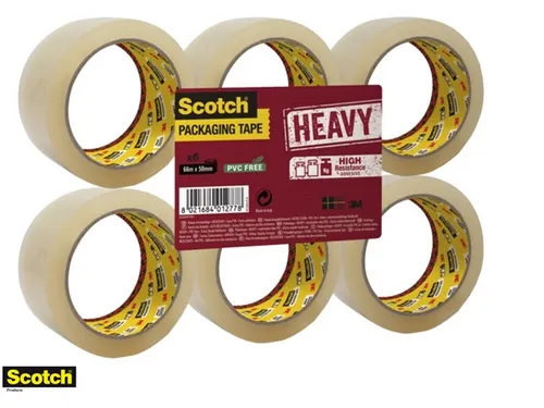 Verpakkingstape Scotch Heavy 50mmx66m PP transparant hotmelt 6 rollen