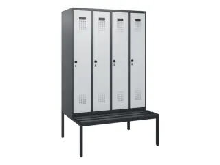 locker met bank,HxBxD 1950x1200x815mm,4vak,vak B 300mm,draaigrendel - 2